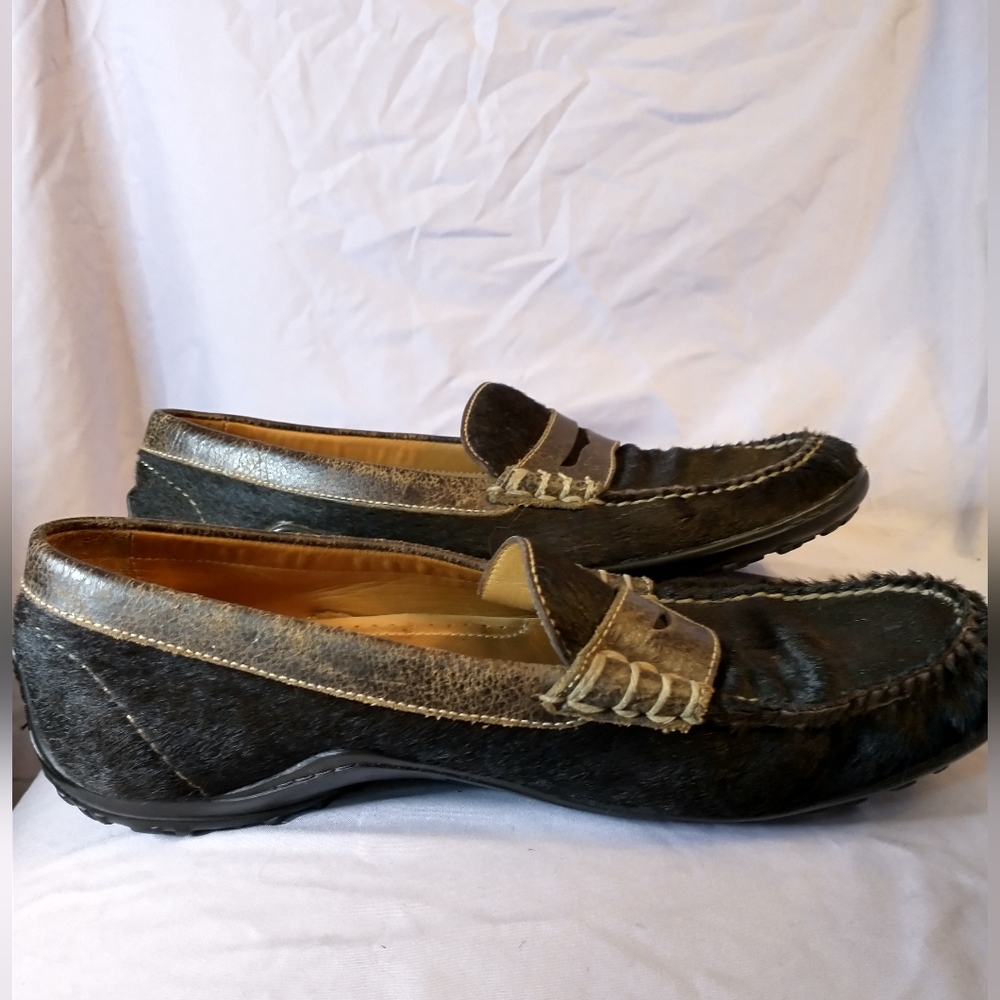Martin Dingman "hairy" Safari Collection Loafers black and brown mens size 9.5